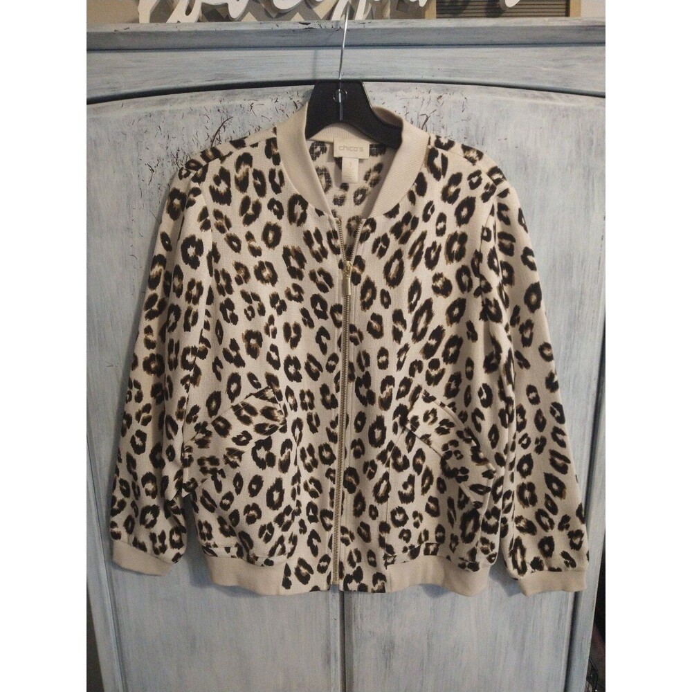Chico's  leopard print zip up Jacket minimalist Size 1 Buisness classic Animal